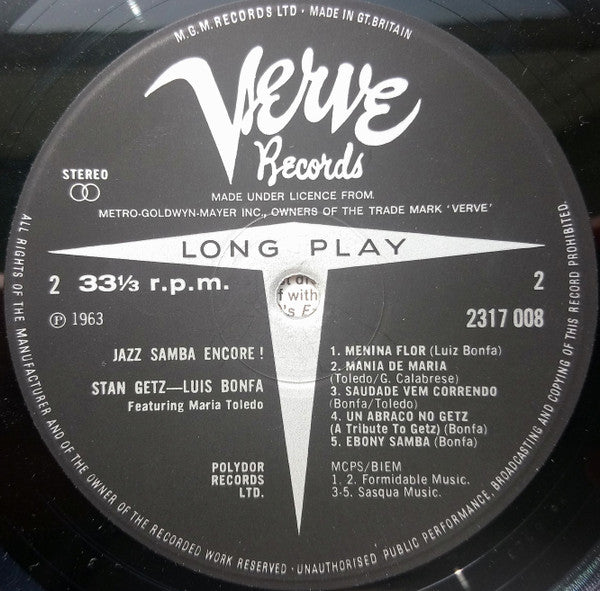 Stan Getz / Luiz Bonfá : Jazz Samba Encore! (LP, Album, RE)