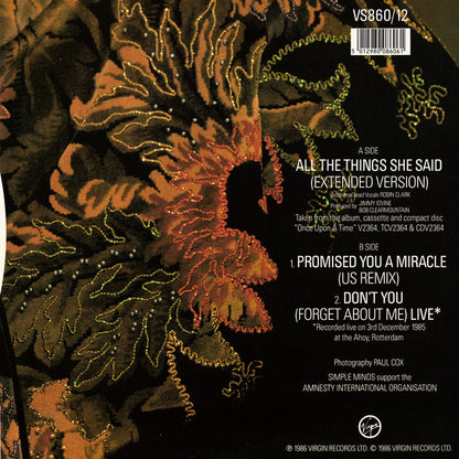 Simple Minds : All The Things She Said (Extended Version) (12", Single)