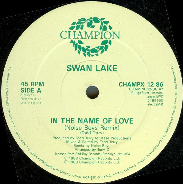 Swan Lake : In The Name Of Love (Noise Boys Remix) (12")