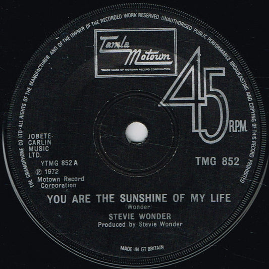 Stevie Wonder : You Are The Sunshine Of My Life (7", Single, Sol)