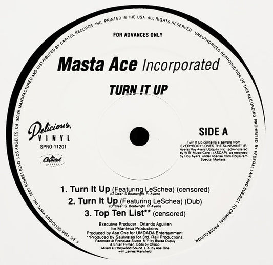Masta Ace Incorporated : Turn It Up / Top Ten List (12", Promo)