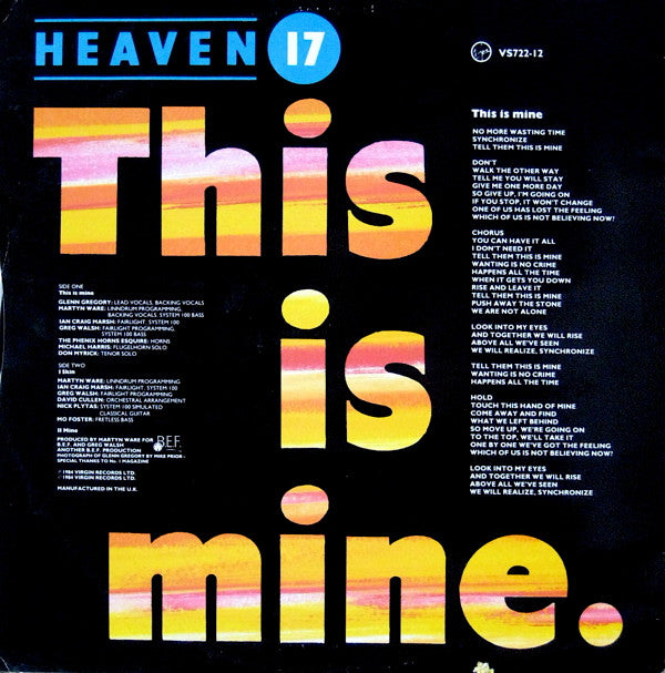 Heaven 17 : This Is Mine (Extended Version) (12", Single, Ltd, Fol)