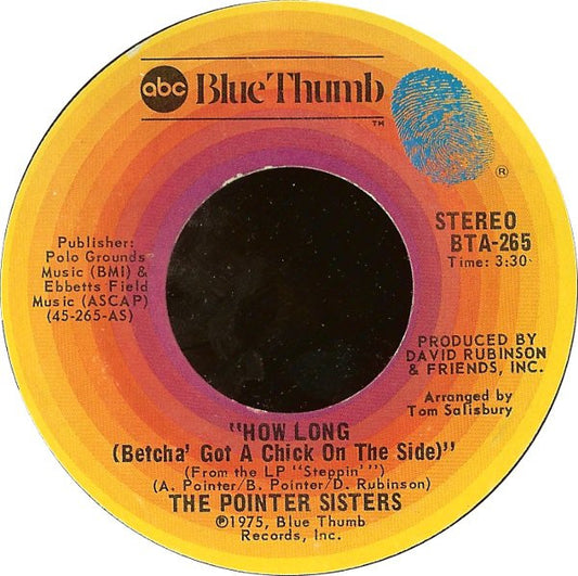 Pointer Sisters : How Long (Betcha' Got A Chick On The Side) (7", Styrene, Ter)