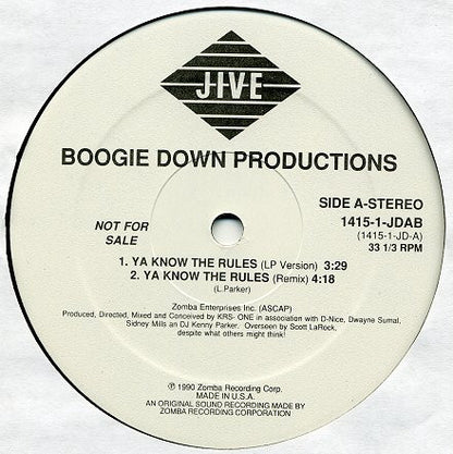 Boogie Down Productions : Ya Know The Rules (12", Promo)