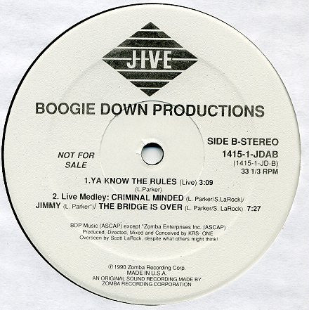 Boogie Down Productions : Ya Know The Rules (12", Promo)