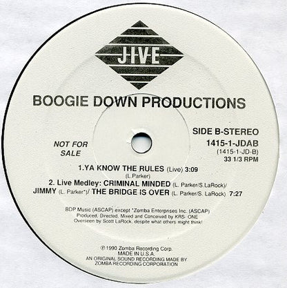 Boogie Down Productions : Ya Know The Rules (12", Promo)