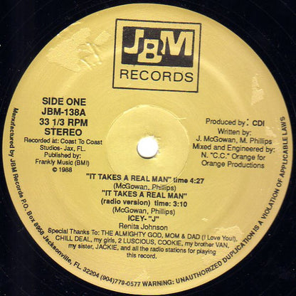 Icey-"J"* : It Takes A Real Man (12", Gol)