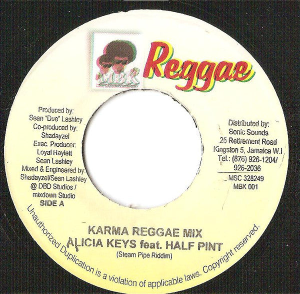 Alicia Keys feat. Half Pint (3) : Karma Reggae Mix (7")