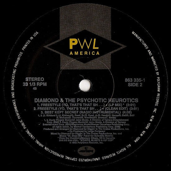 Diamond* And The Psychotic Neurotics : Best Kept Secret (12")