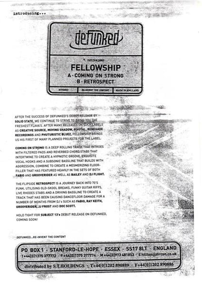 Fellowship : Coming On Strong / Retrospect (12", Promo)