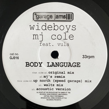 The Wideboys, MJ Cole Feat. Vula : Body Language (12")