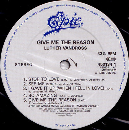 Luther Vandross : Give Me The Reason (LP, Album)