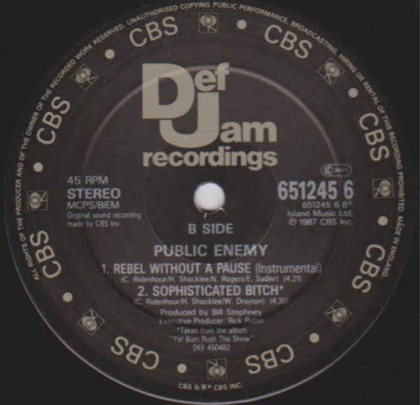 Public Enemy : Rebel Without A Pause (Vocal Mix) (12", Single, Com)