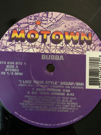 Bubba : I Like Your Style (12")
