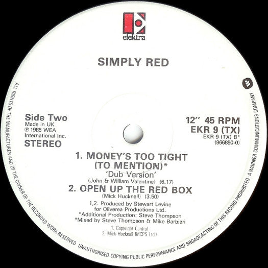 Simply Red : Money$ Too Tight (To Mention) (The Cutback Mix) (12", Single)