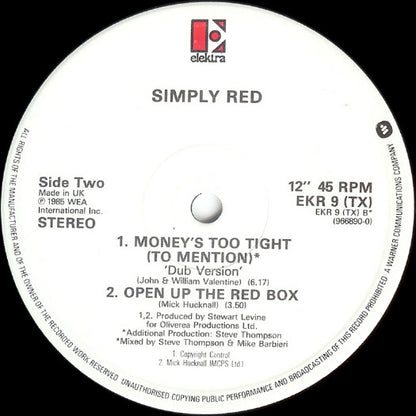 Simply Red : Money$ Too Tight (To Mention) (The Cutback Mix) (12", Single)