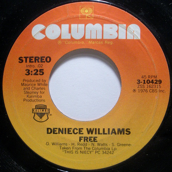 Deniece Williams : Free / Cause You Love Me Baby (7", Single, Ter)