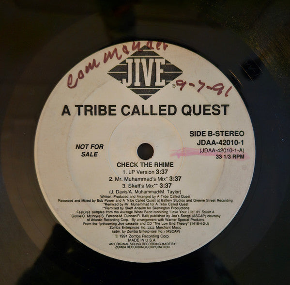 A Tribe Called Quest : Check The Rhime (12", Promo)