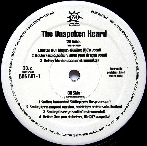 The Unspoken Heard : Better / Smiley (12")