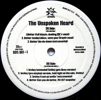 The Unspoken Heard : Better / Smiley (12")