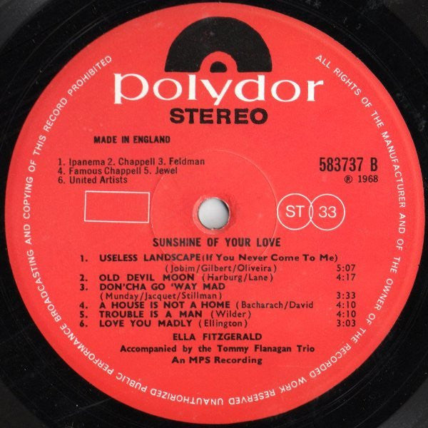 Ella Fitzgerald : Sunshine Of Your Love (LP, Album, Gat)