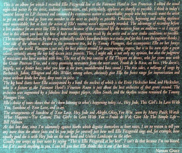 Ella Fitzgerald : Sunshine Of Your Love (LP, Album, Gat)