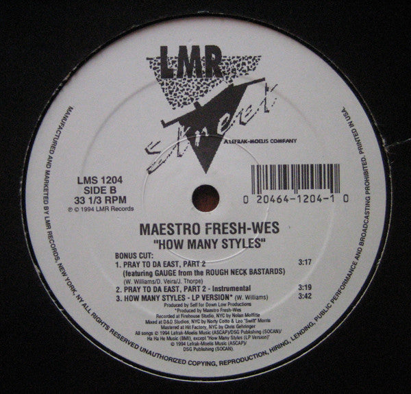Maestro Fresh-Wes : How Many Styles (12")