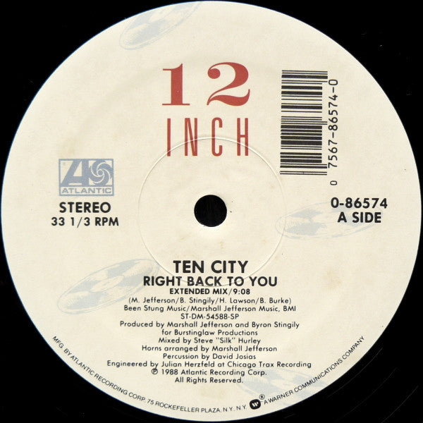 Ten City : Right Back To You (12", SP )