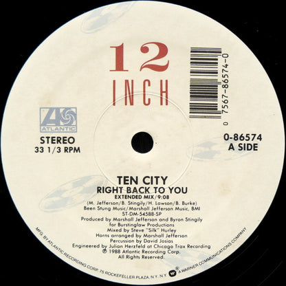 Ten City : Right Back To You (12", SP )