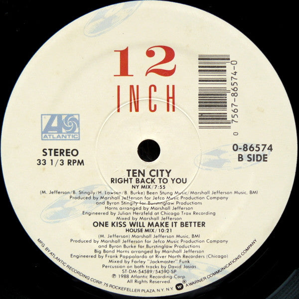 Ten City : Right Back To You (12", SP )
