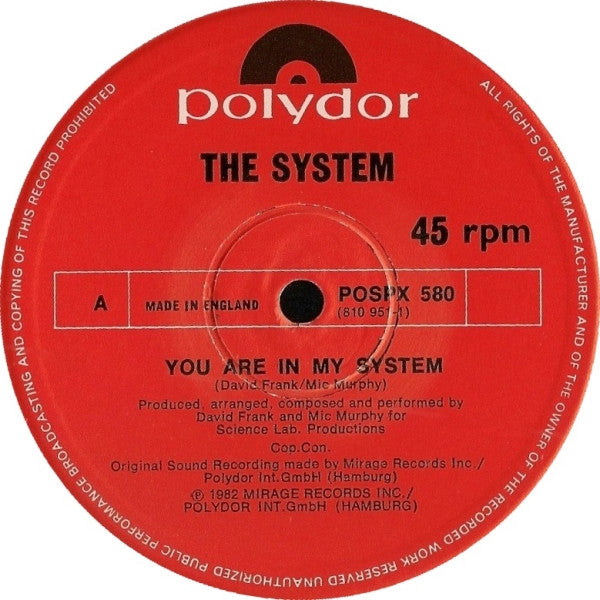 The System : You Are In My System / Now I Am Electric (12", Single)