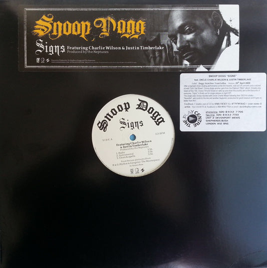 Snoop Dogg Featuring Charlie Wilson & Justin Timberlake : Signs (12", Promo)
