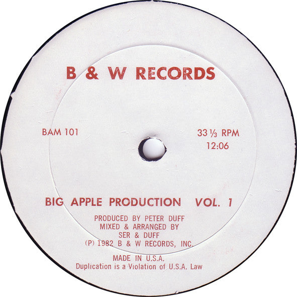 Various : Big Apple Production Vol. 1 (12", Mixed, Unofficial)