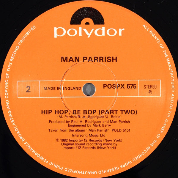 Man Parrish : Hip Hop, Be Bop (Don't Stop) (12", Single)
