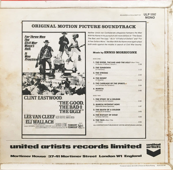 Ennio Morricone : The Good, The Bad And The Ugly • Original Motion Picture Soundtrack (LP, Album, Mono)