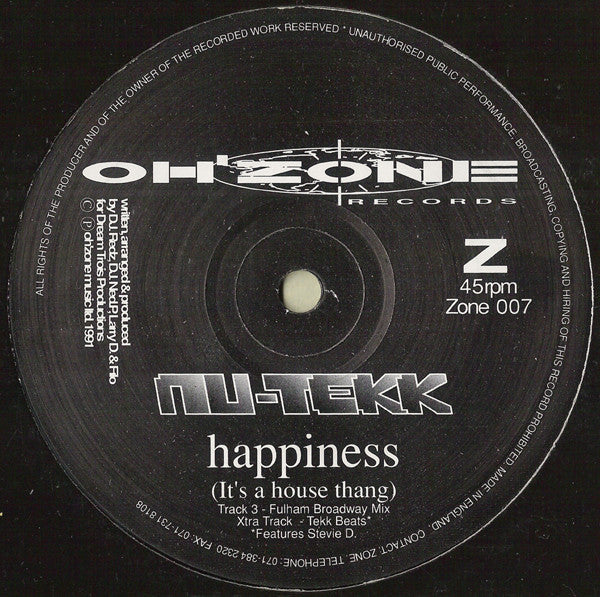 Nu-Tekk : Happiness (It's A House Thang) (12")