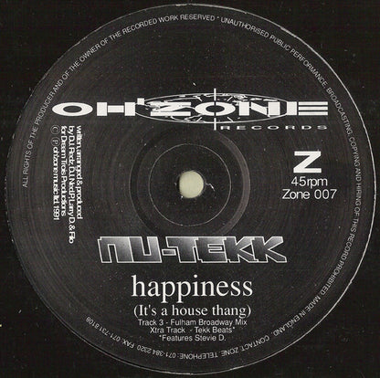 Nu-Tekk : Happiness (It's A House Thang) (12")