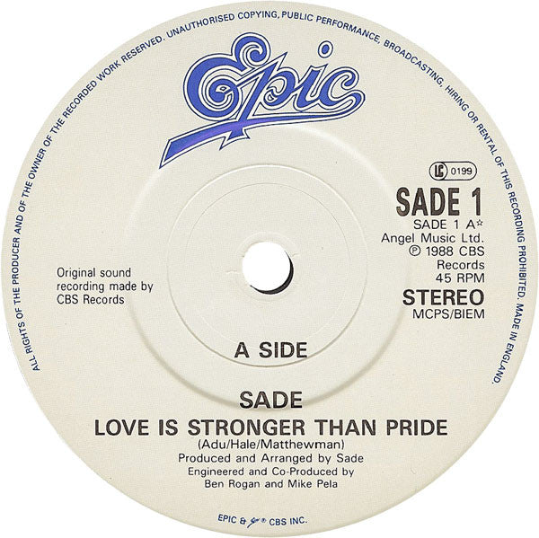 Sade : Love Is Stronger Than Pride (7", Single)