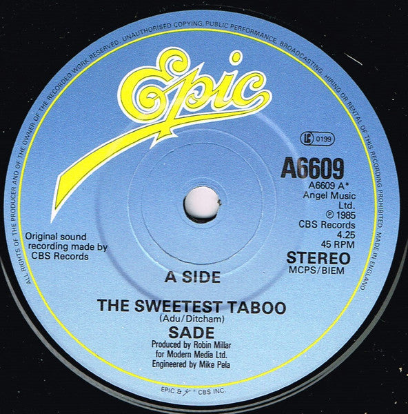 Sade : The Sweetest Taboo (7", Single, Blu)