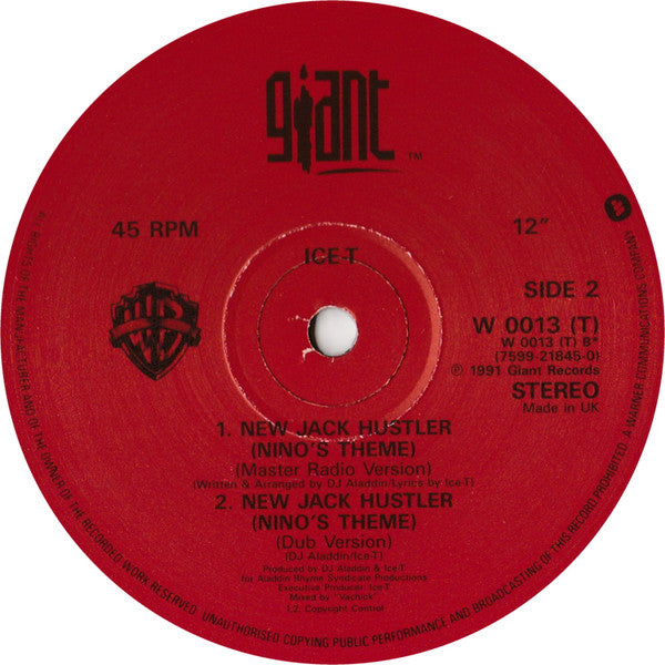 Ice-T : New Jack Hustler (Nino's Theme) (12", Single)