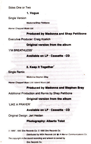 Madonna : Vogue (Cass, Single)