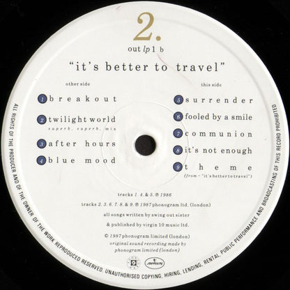 Swing Out Sister : It's Better To Travel (LP, Album)