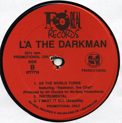 La The Darkman : I Want It All / As The World Turns (12", Promo)