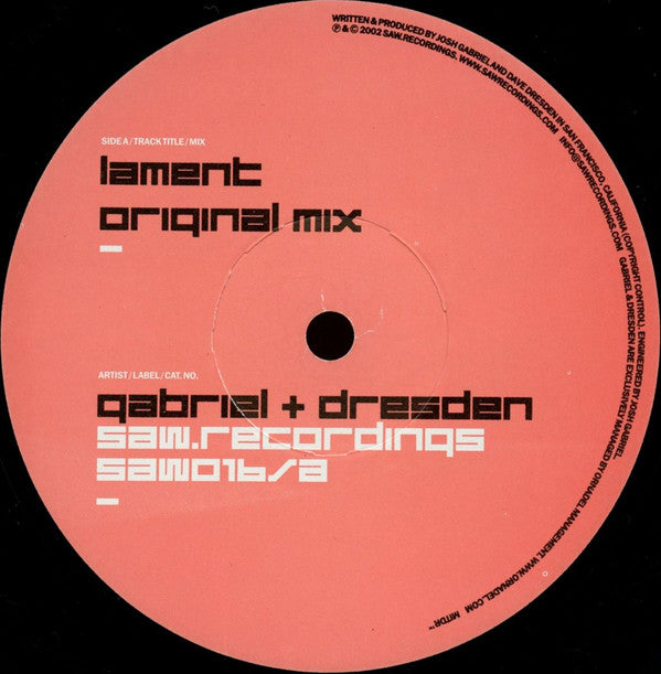 Gabriel + Dresden* : Lament (12")