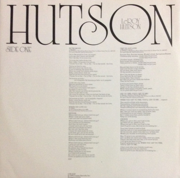 Leroy Hutson : Closer To The Source (LP, Album, LW )