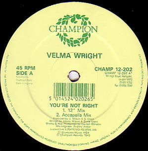 Velma Wright : You're Not Right (12")