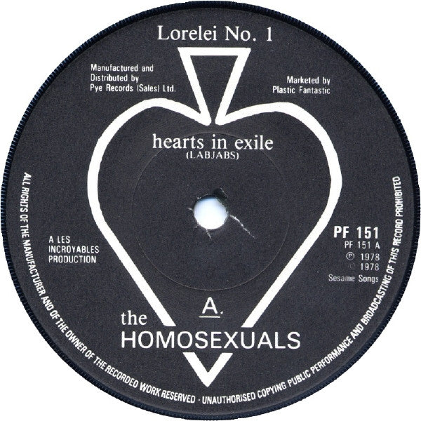 The Homosexuals : Hearts In Exile (7", Single)