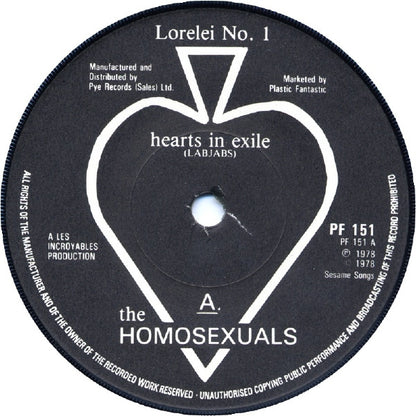 The Homosexuals : Hearts In Exile (7", Single)