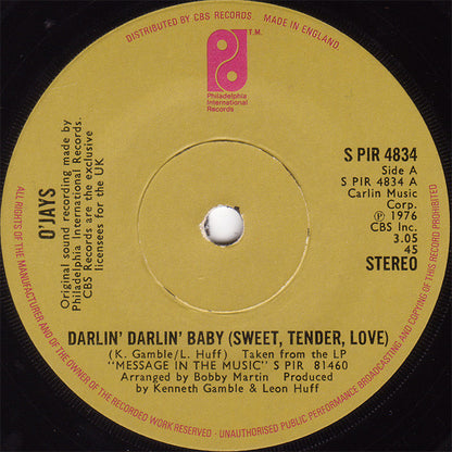 O'Jays* : Darlin' Darlin' Baby (Sweet, Tender, Love) (7", Single, Sol)