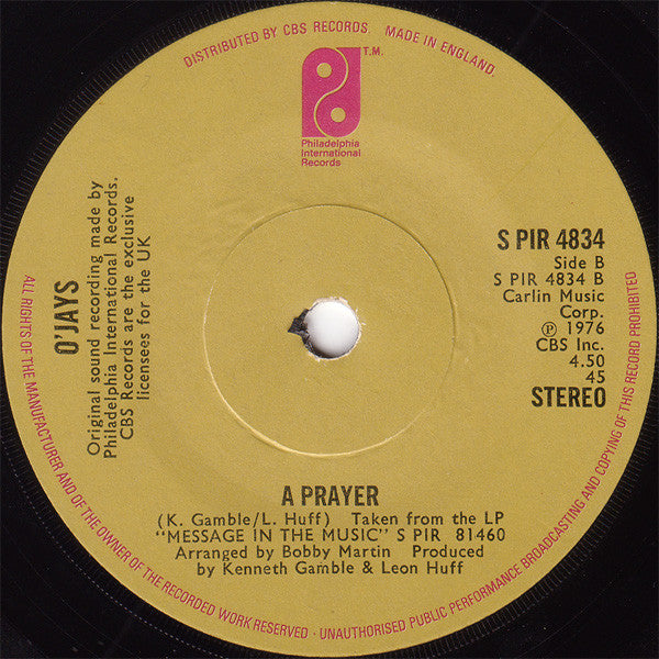 O'Jays* : Darlin' Darlin' Baby (Sweet, Tender, Love) (7", Single, Sol)